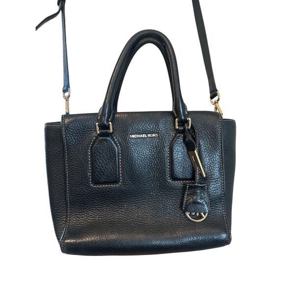 Michael Kors Black Selby Medium Pebbled Leather Satchel Handbag Crossbody Bag - Picture 1 of 10